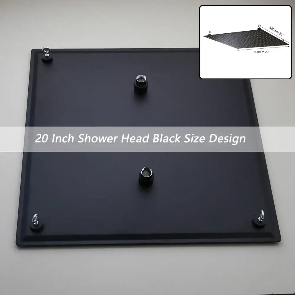 Black rectangular ultra-thin rain shower head mounting plate with four hooks and three adjustment holes for DecorBites shower head