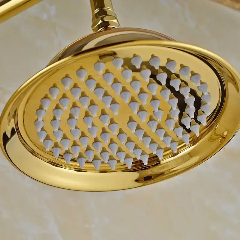 Gold-colored decorbites 8 inch antique brass rainfall shower faucet head with white nozzles for brass rainfall shower