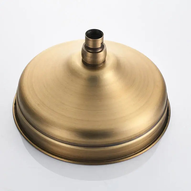 Decorbites 8 inch antique brass rainfall shower faucet head with brass brushed metal finish and central threaded socket