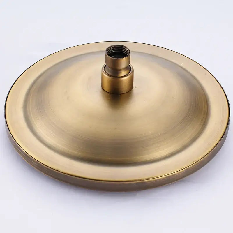 Antique brass rainfall showerhead base with central threaded mounting stem for decorbites 8 inch rainfall shower faucet