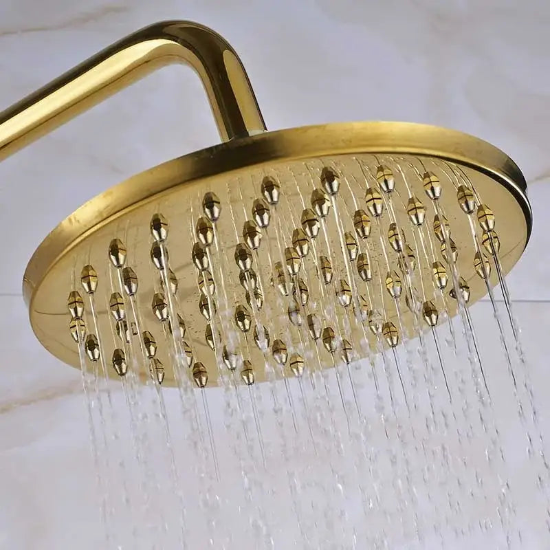 Decorbites™ 8 inch gold-colored antique brass rainfall shower faucet head with multiple water nozzles for refreshing showers