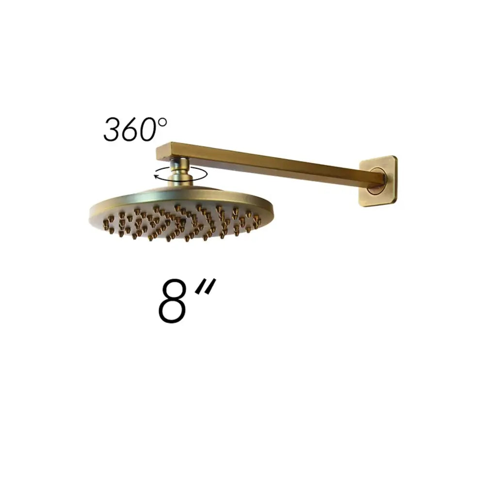 Decorbites 8 inch antique brass round shower faucet set with rainfall head and 360 degree swivel faucet set