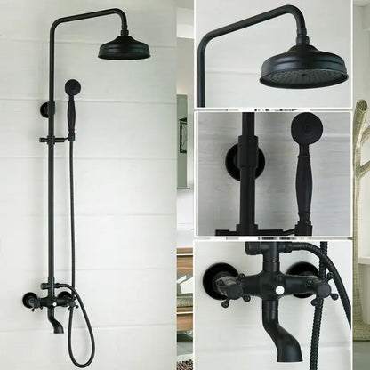 DecorBites™ 8 inch black matte rain shower head set with fixed rain shower, handheld spray nozzle, and mixer faucet