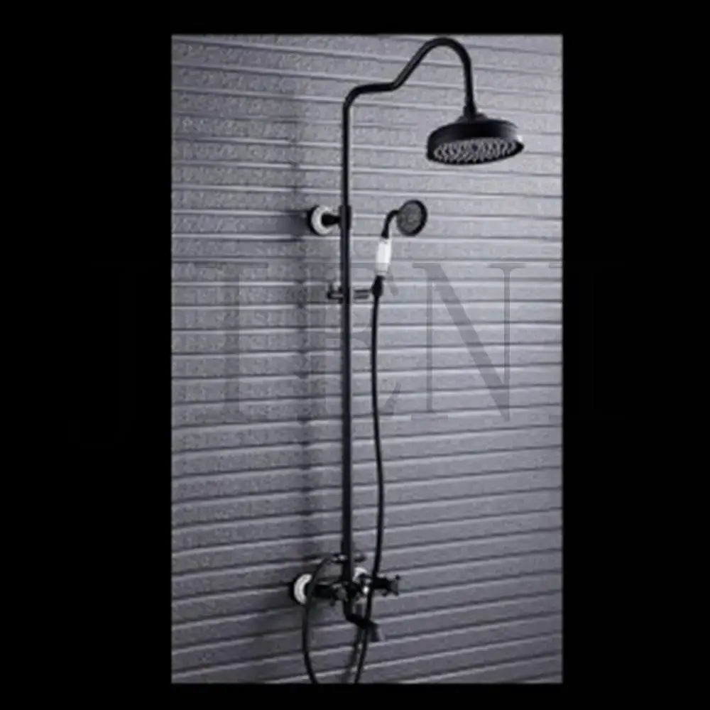DecorBites™ 8 inch black matte rain shower head set with curved overhead rain shower and handheld spray nozzle