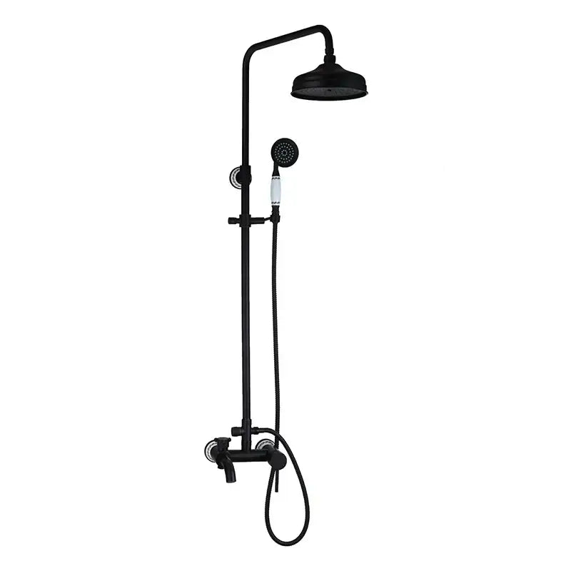 Decorbites 8 inch black matte rain shower head set with handheld spray nozzle and mixer faucet for bathroom use