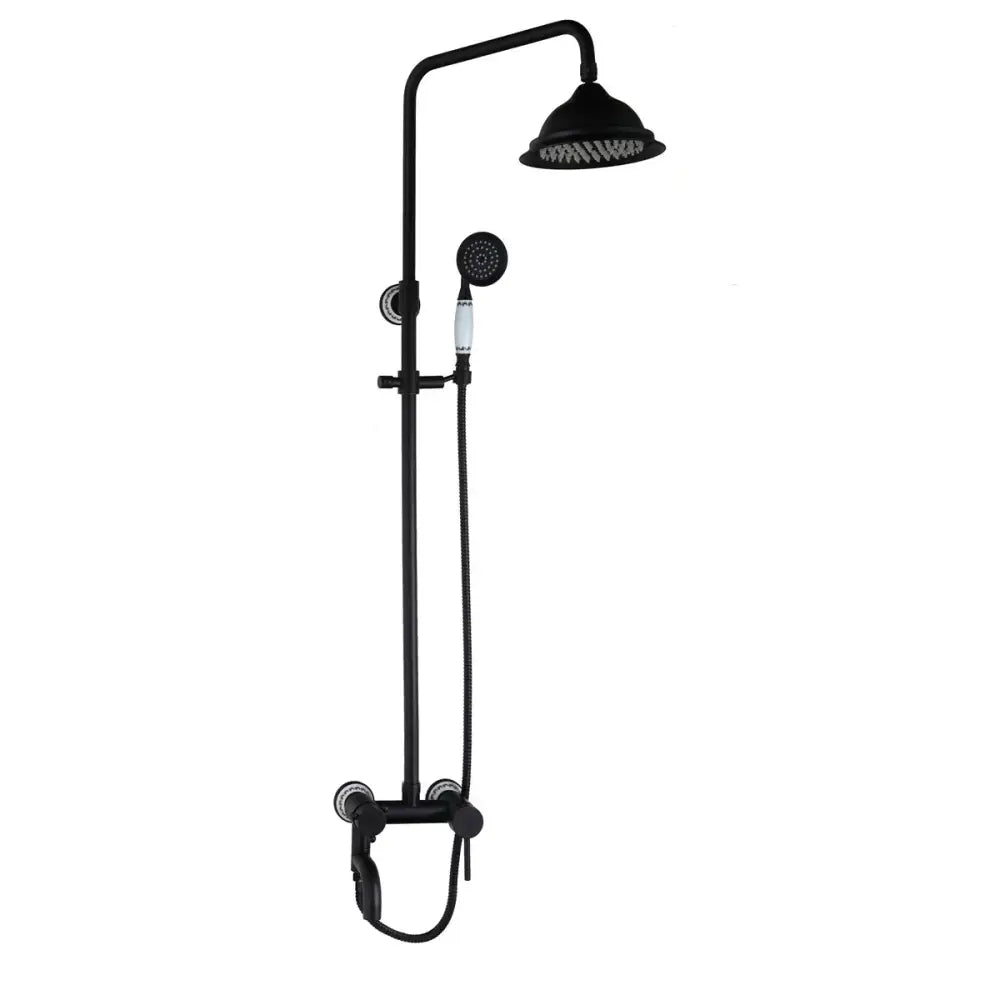 DecorBites 8 black rain shower head set with matte finish chrome handles includes overhead rain shower and hand spray