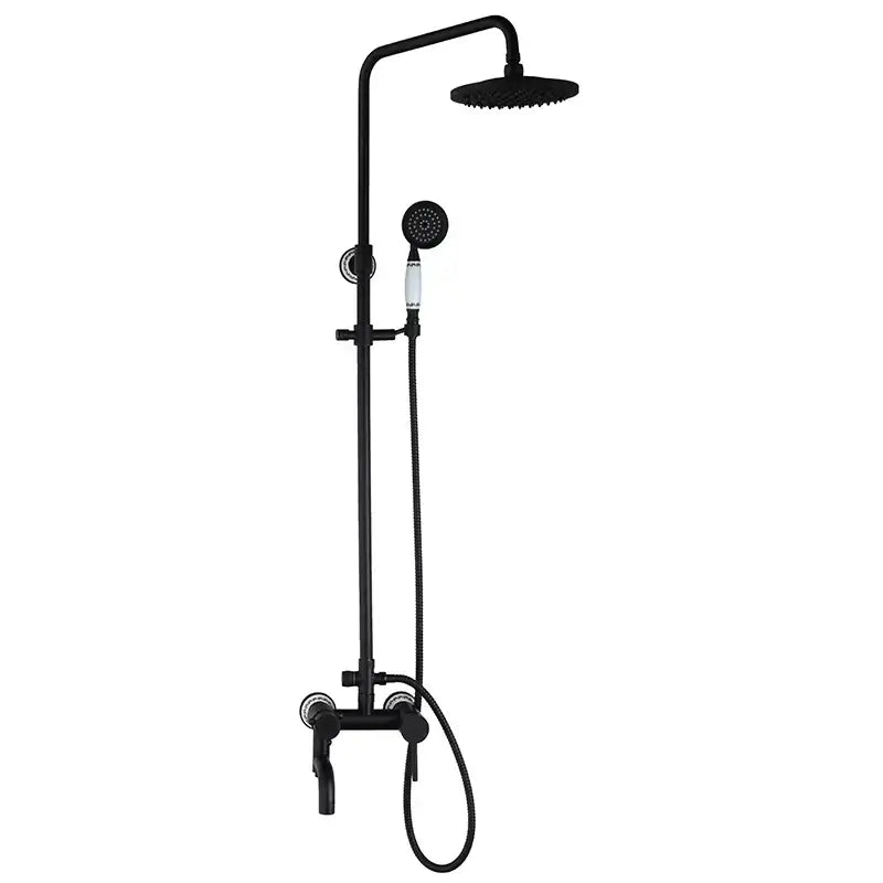 DecorBites™ 8 black rain shower head set with matte finish, rectangular rain shower and handheld spray head with chrome accents