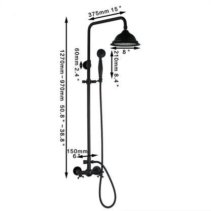 Decorbites™ 8 inch black matte rain shower head set with handheld spray nozzle and mixer faucet for bathroom use