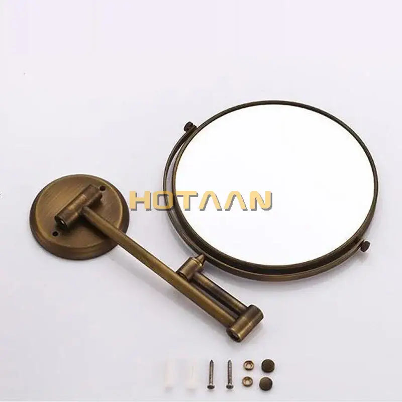 DecorBites 8 inch brass shave makeup mirror wall mounted with brass finish extendable arm and 3x magnifying lens