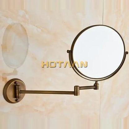 Antique brass shave makeup mirror wall mounted with double-sided 8 inch extendable arm for shaving and makeup