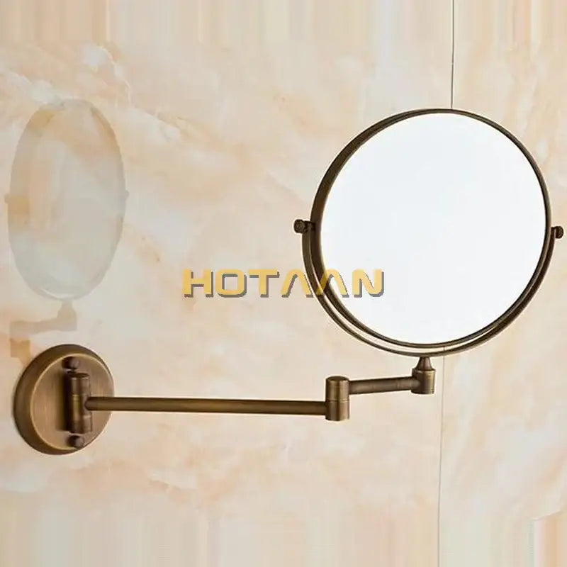 Antique brass shave makeup mirror wall mounted with double-sided 8 inch extendable arm for shaving and makeup
