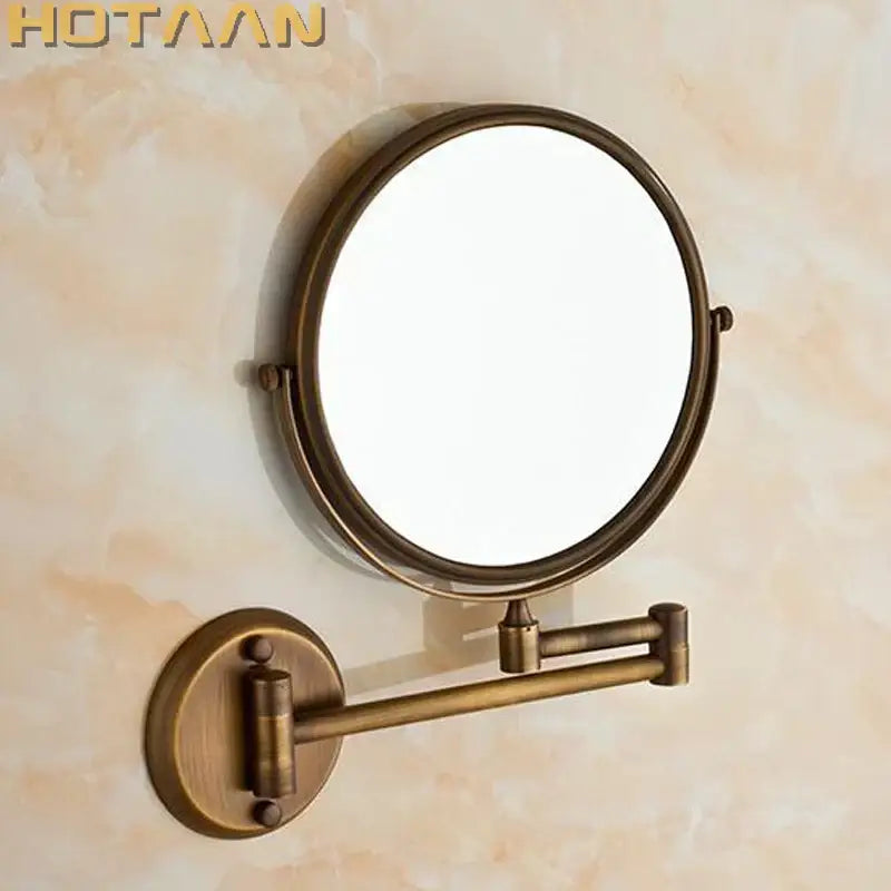 Decorbites 8 inch brass shave makeup wall-mounted mirror with brass finish extendable arm and 1x3x magnifying lens
