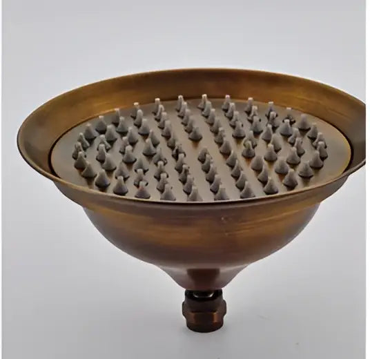 Decorbites 8 inch brass shower head with textured spiked surface and rounded bowl design for rainfall replacement