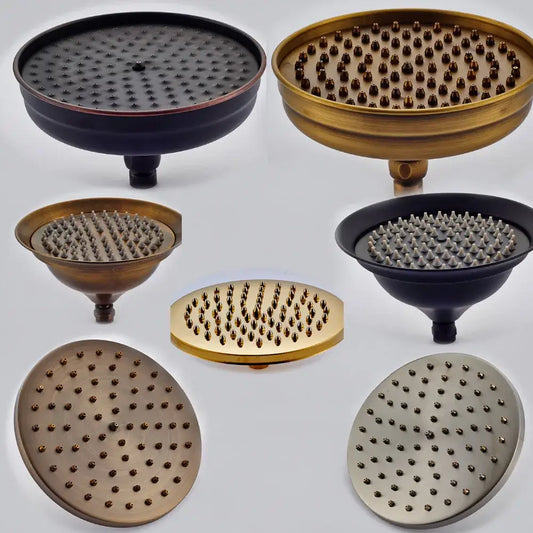 Collection of brass and black shower head nozzles featuring round and oval designs for decorbites brass shower head replacement