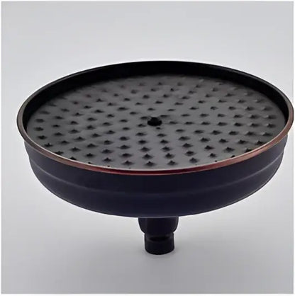 Decorbites™ 8 inch black matte brass shower head with circular perforations and raised rim for rainfall shower use