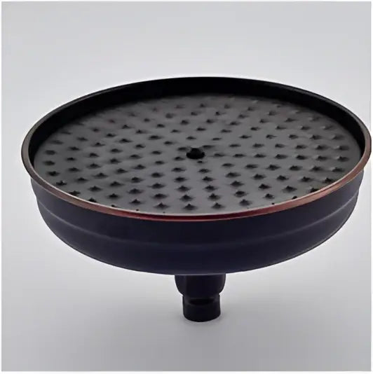Decorbites™ 8 inch black matte brass shower head with circular perforations and raised rim for rainfall shower use