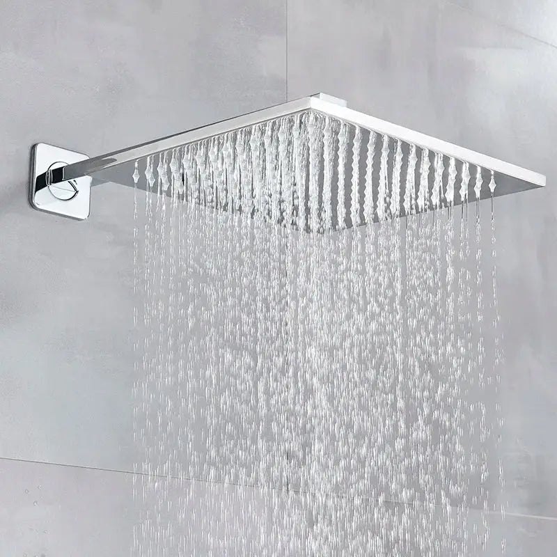 Chrome finished brass square led shower head with sleek modern design and even water streams for rainfall effect