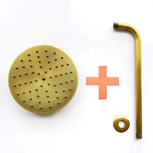 Decorbites™ 8 inch copper round overhead rain shower head in antique brass finish with perforated surface and wrench