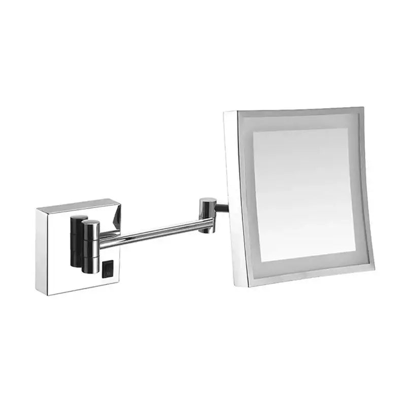 Chrome-finished brass decorbites 8 inch led magnifying wall mirror with sleek rectangular design and adjustable arm for makeup
