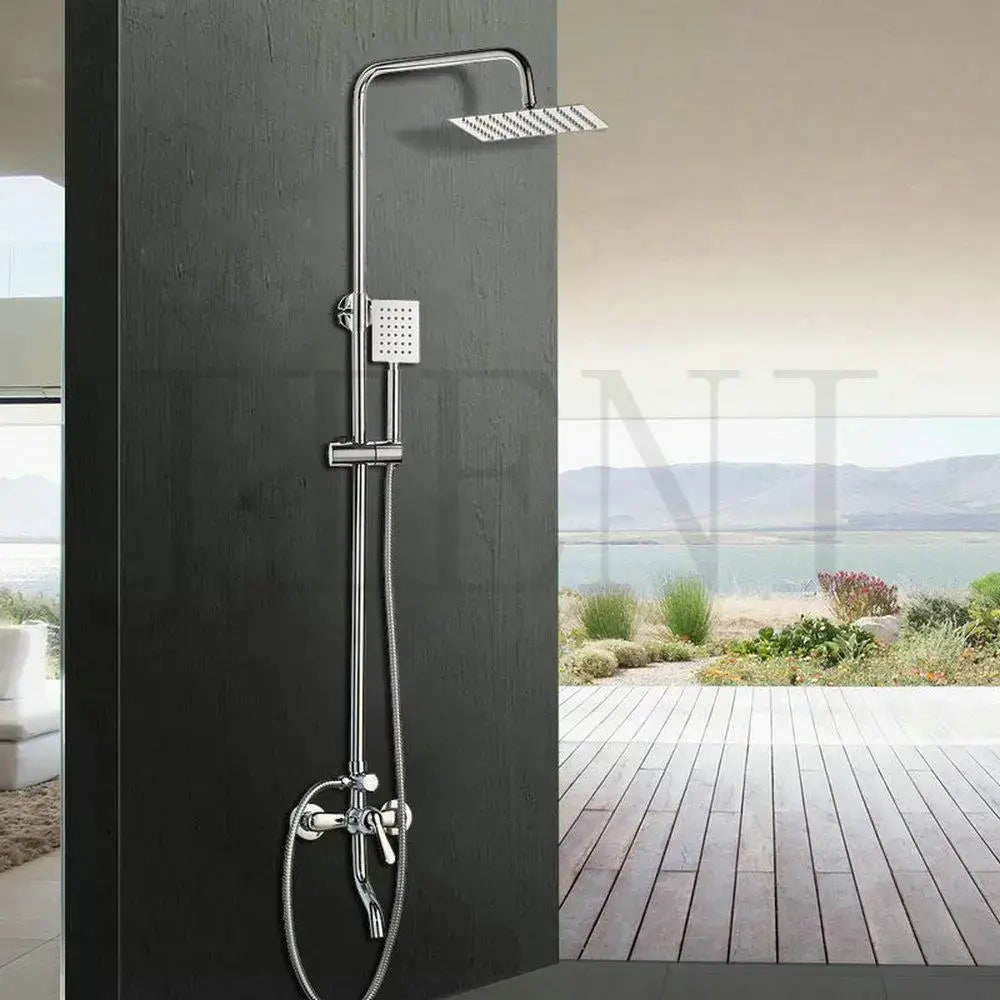DecorBites™ 8-inch chrome shower set with rainfall shower, adjustable height, and handheld spray nozzle