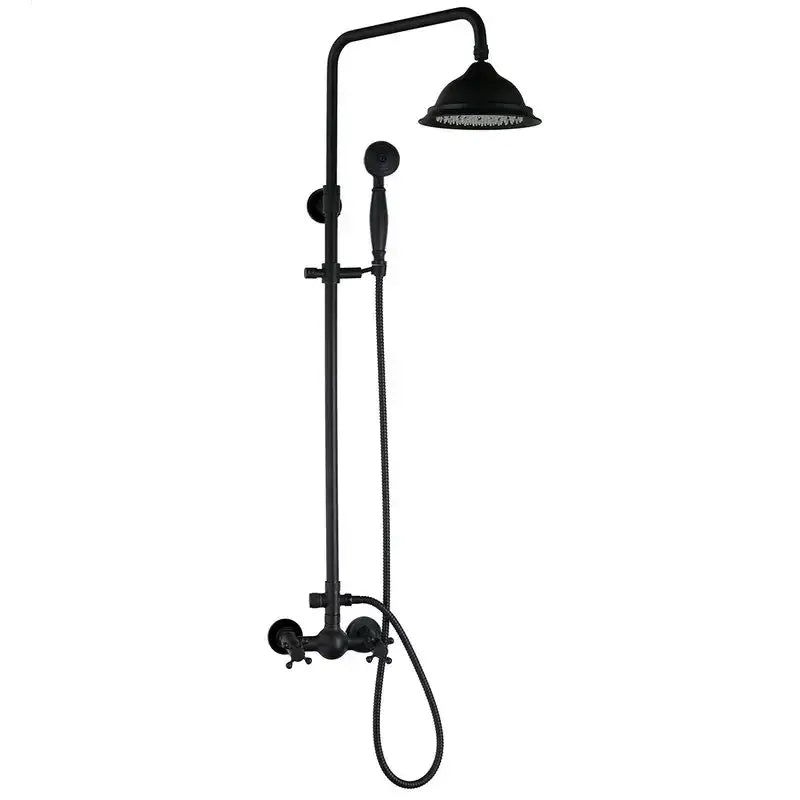 Decorbites™ 8 inch matte black shower faucet set with rainhead and handheld spray nozzle in black matte finish