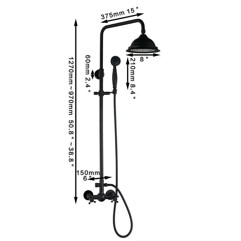 Decorbites™ 8 inch matte black shower faucet set with rainhead and handheld spray nozzle in black matte finish