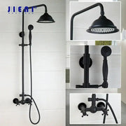 Decorbites™ 8 inch matte black shower faucet set with vintage design features rainfall head and handheld spray nozzle