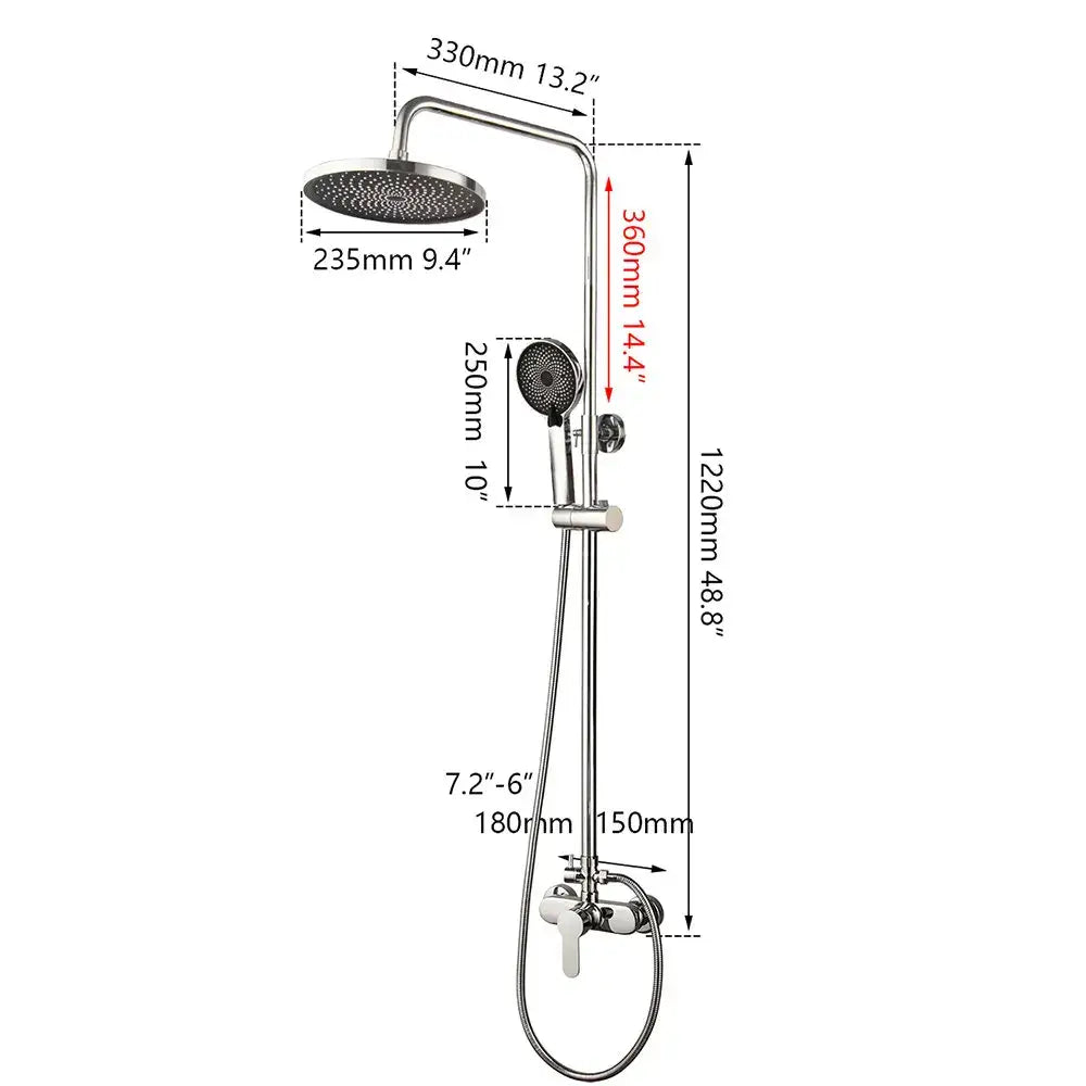 DecorBites™ 8 inch stainless steel shower set in chrome finish with 330mm fixed rainhead and detachable handheld unit