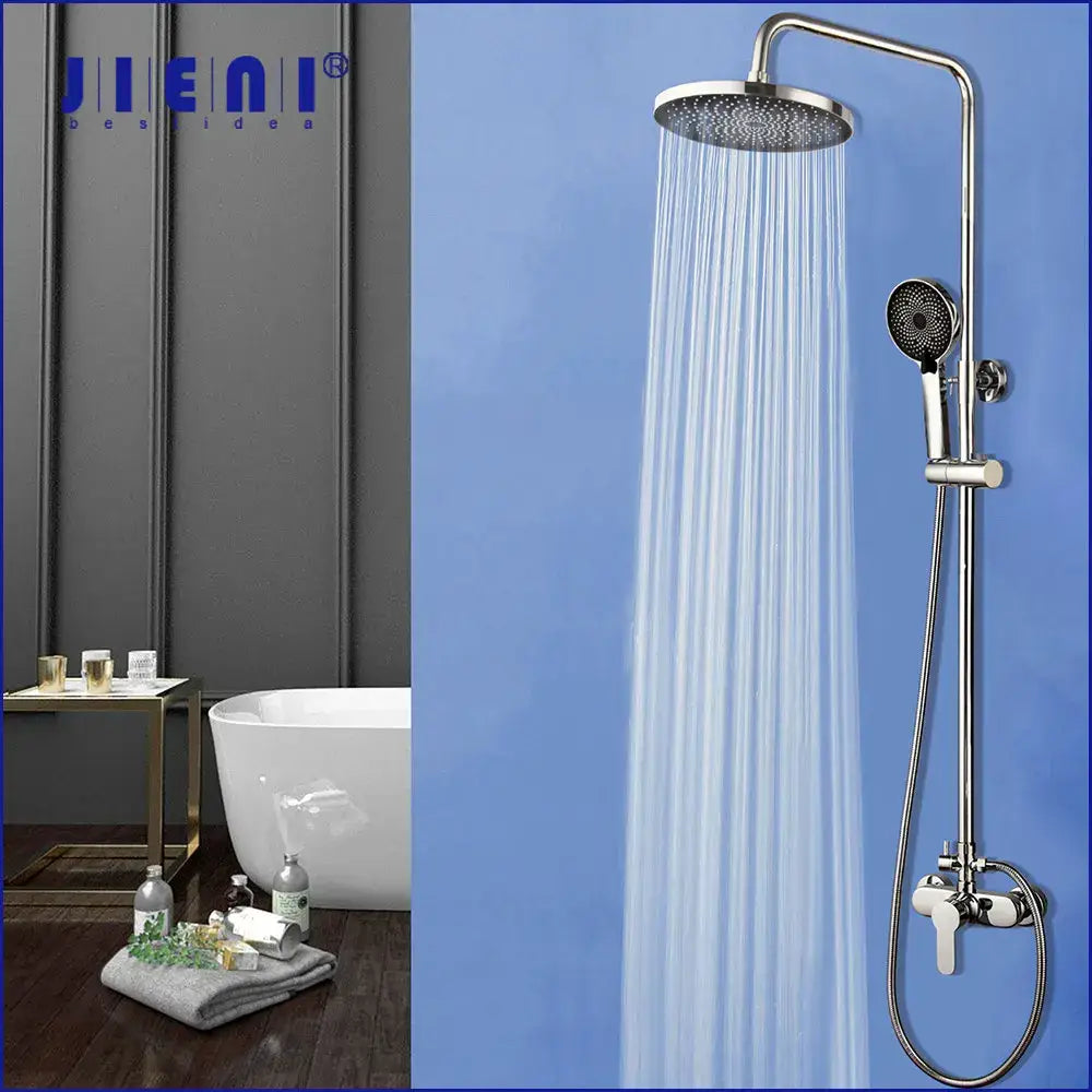 DecorBites™ 8 inch stainless steel shower set with large overhead rainhead and handheld spray in chrome finish