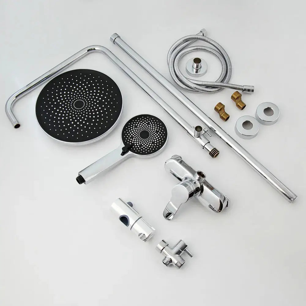 DecorBites 8 inch stainless steel shower set in chrome finish with large rainhead handheld nozzle and accessories