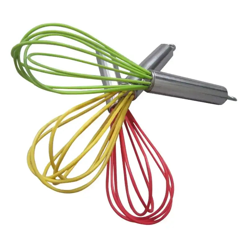 Set of three colorful silicone whisk attachments with stainless steel handles for DecorBites™ 8-inch whisk mixer