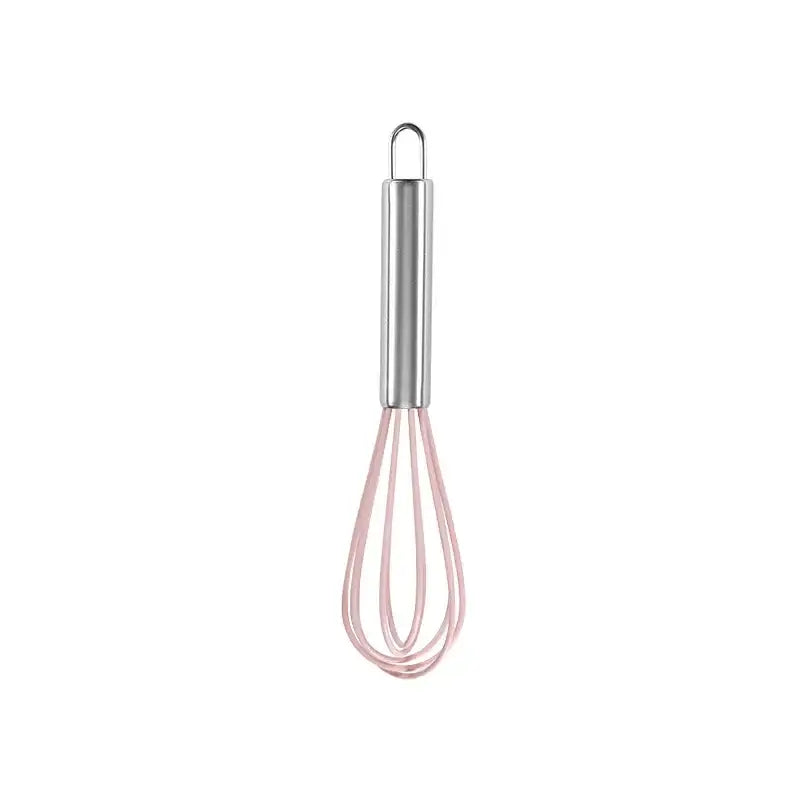 DecorBites™ 8-inch stainless steel silicone whisk mixer in pink with a steel handle for baking and cooking