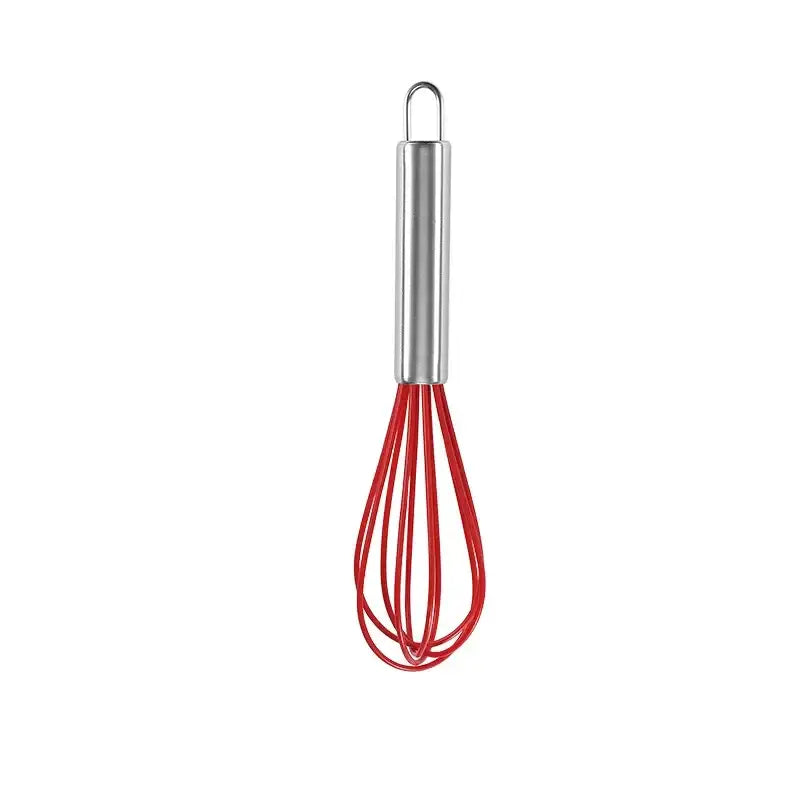 DecorBites 8-inch whisk mixer with red silicone head and stainless steel silicone handle for baking and cooking