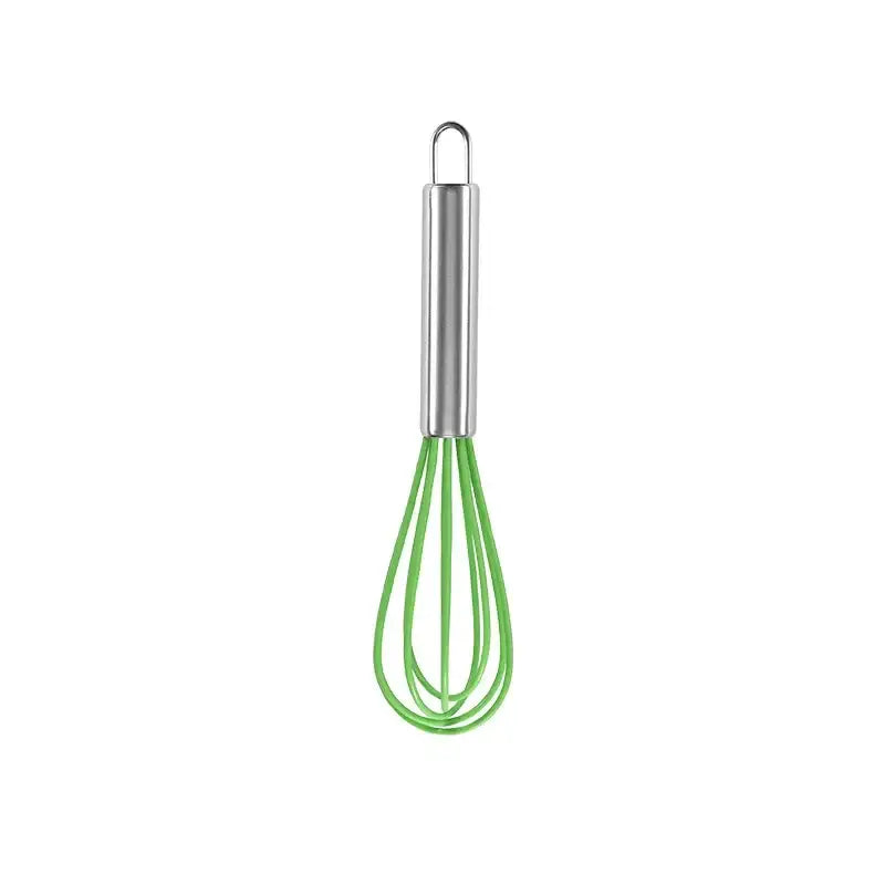 DecorBites 8-inch whisk mixer with green stainless steel silicone whisk and steel handle for baking and cooking