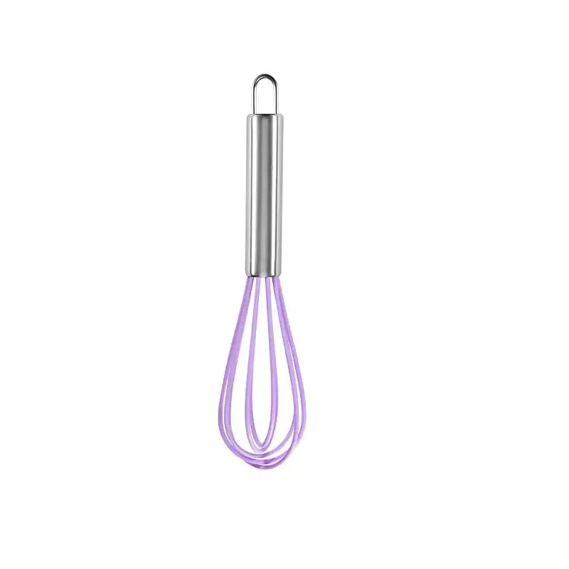 Decorbites 8-inch purple stainless steel silicone whisk mixer for baking and cooking with durable steel silicone handle