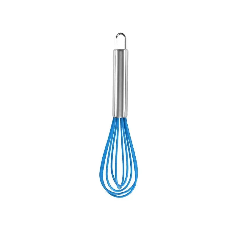 Decorbites 8-inch blue stainless steel silicone whisk mixer with stainless steel handle for baking and cooking