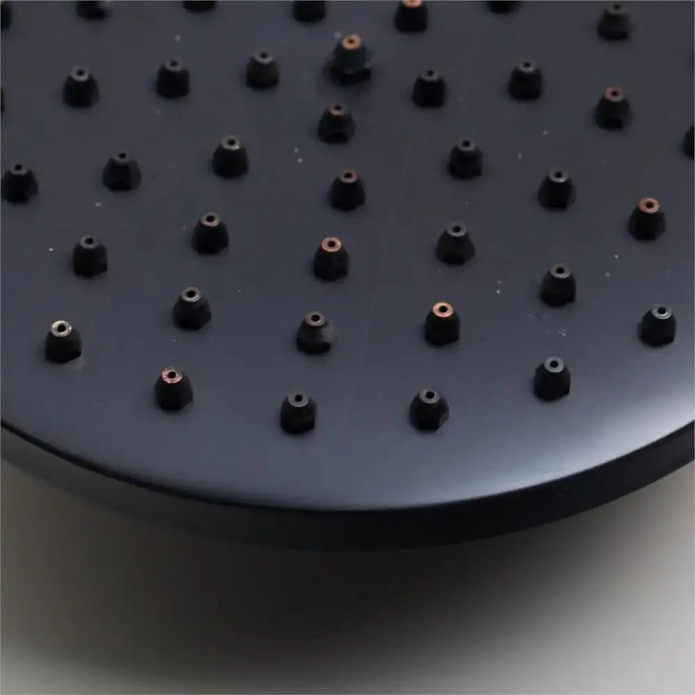 Decorbites 8 inch matte black wall mounted shower faucet set with black matte showerhead featuring hexagonal nozzles