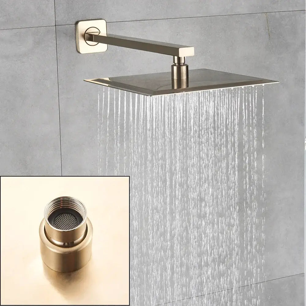 Square-shaped rain showerhead with brushed nickel finish and modern design in decorbites™ shower faucet set