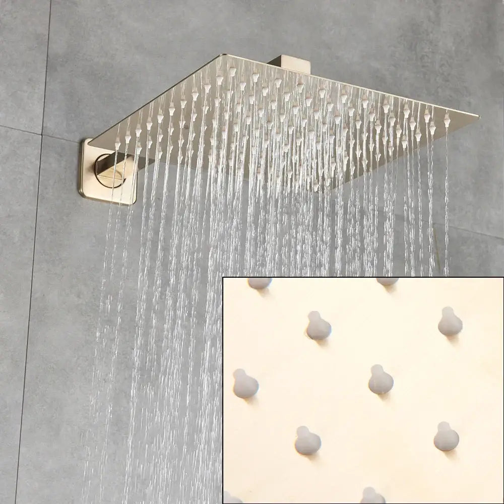 Decorbites™ 8 inch rainfall shower faucet set with square brushed nickel shower faucet head and multiple water jets