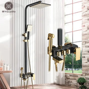 Black and gold DecorBites 8 inch rainfall shower set with bidet function wall mounted mixer tap and square rainhead