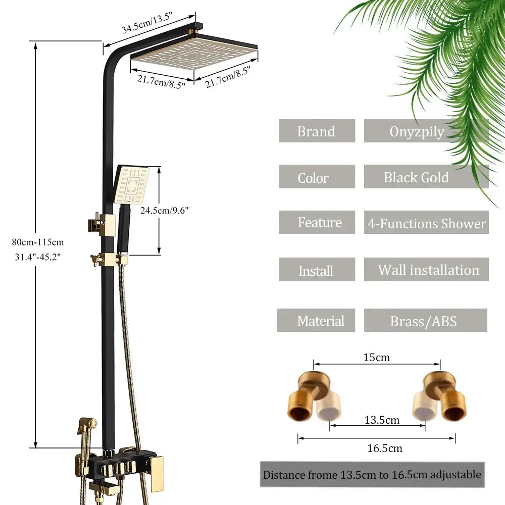 DecorBites black gold onyzpily 4-functions shower set with brass abs material square rainfall shower bidet function