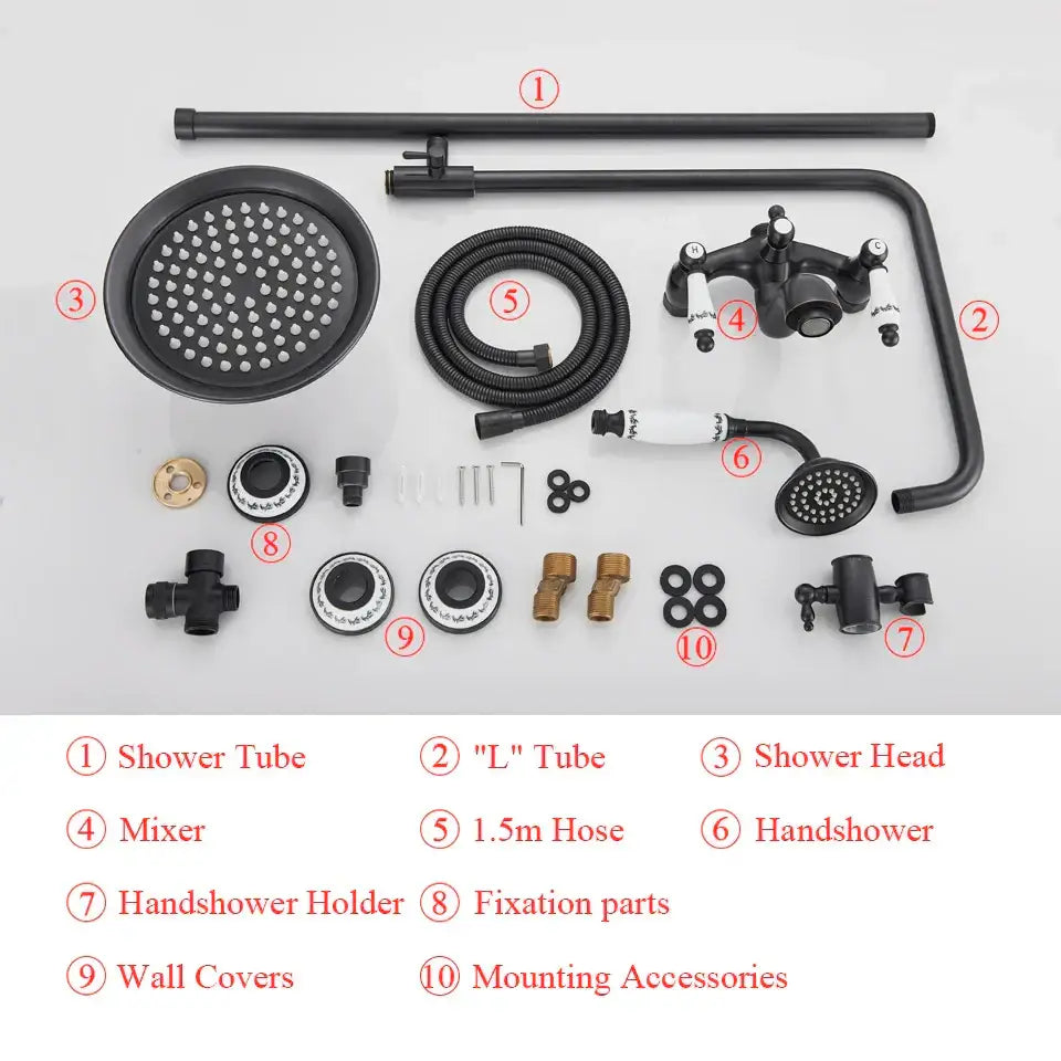 Black matte rainfall shower head with circular nozzles for enhanced shower experience in decorbites 8 inch system