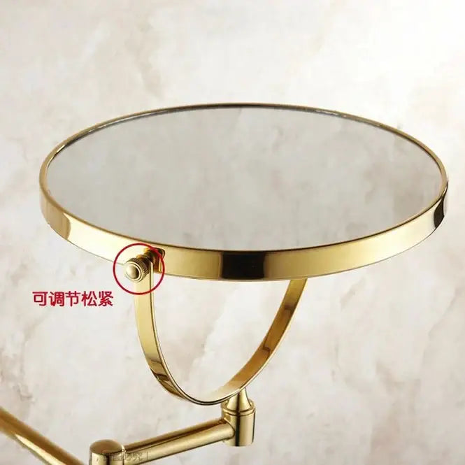 Decorbites™ 8 inch round brass dual makeup mirror with 3x magnification gold finish and adjustable mounting mechanism