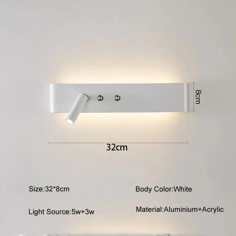 White rectangular decorbites aluminum wall light with adjustable spotlight and integrated wall light switch for living room use