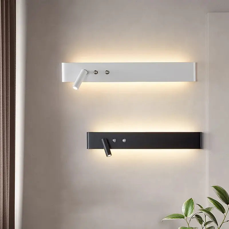 Modern minimalist white and black aluminum wall light sconces with adjustable spotlight and wall light switch for living room