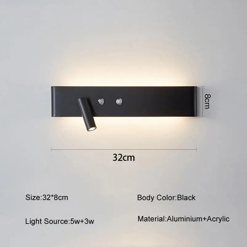 Black rectangular DecorBites™ wall light switch with aluminum fixture and adjustable spotlights for living room and bedroom
