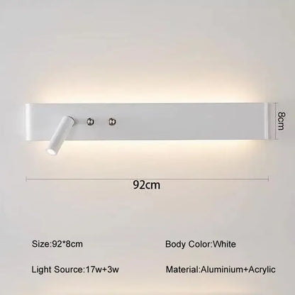 Decorbites long led wall light switch in white aluminum with adjustable spotlight for living room and bedroom use