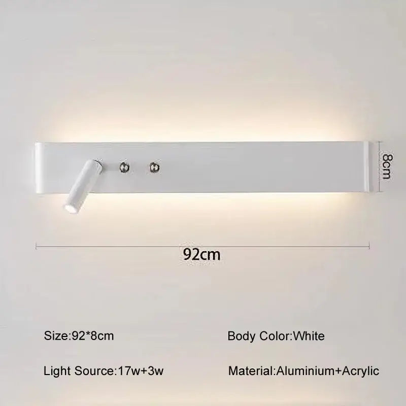 Decorbites long led wall light switch in white aluminum with adjustable spotlight for living room and bedroom use