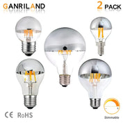 Set of five silver-finished decorbites™ led filament dimmable g45 bulbs with clear glass and metallic bases including one larger bulb