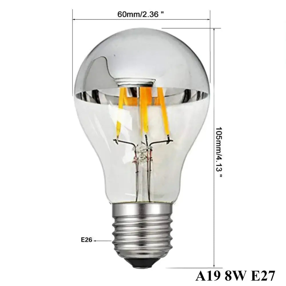 Clear glass decorbites 8w led filament dimmable g45 bulb with silver mirror top and filament interior e12 warm white 2700k